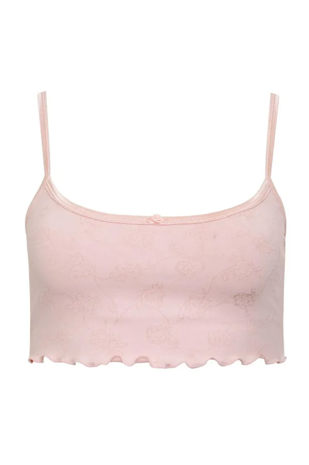 Frankies Bikinis Active Women Star Cropped Tank Pink Petals