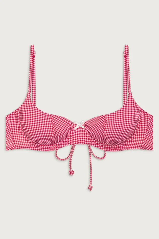 Frankies Bikinis Bikinis Women Cola Underwire Balconette Bikini Top Ladybug Gingham