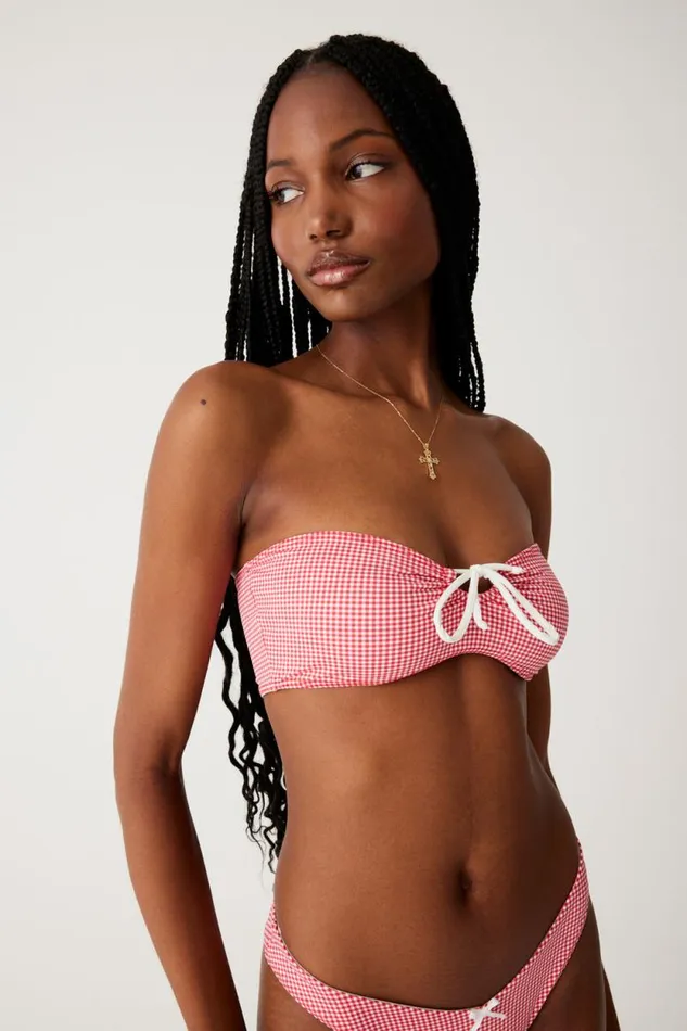 Frankies Bikinis Bikinis Women Meredith Bandeau Bikini Top Ladybug Gingham