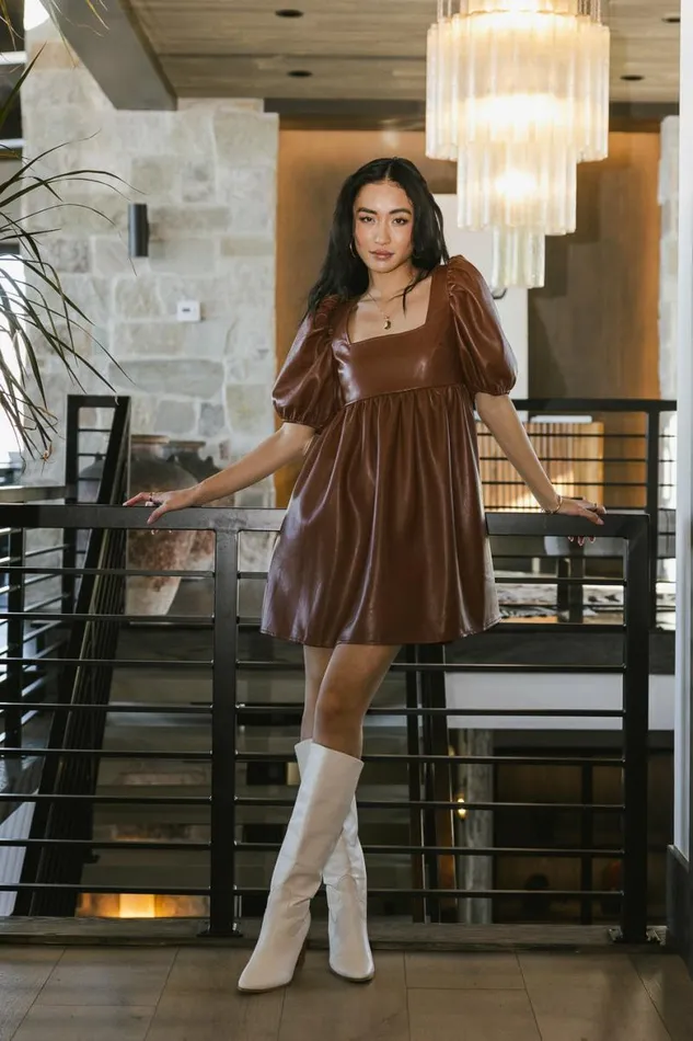 Freya Babydoll Dress Brown Women Bohme Dresses