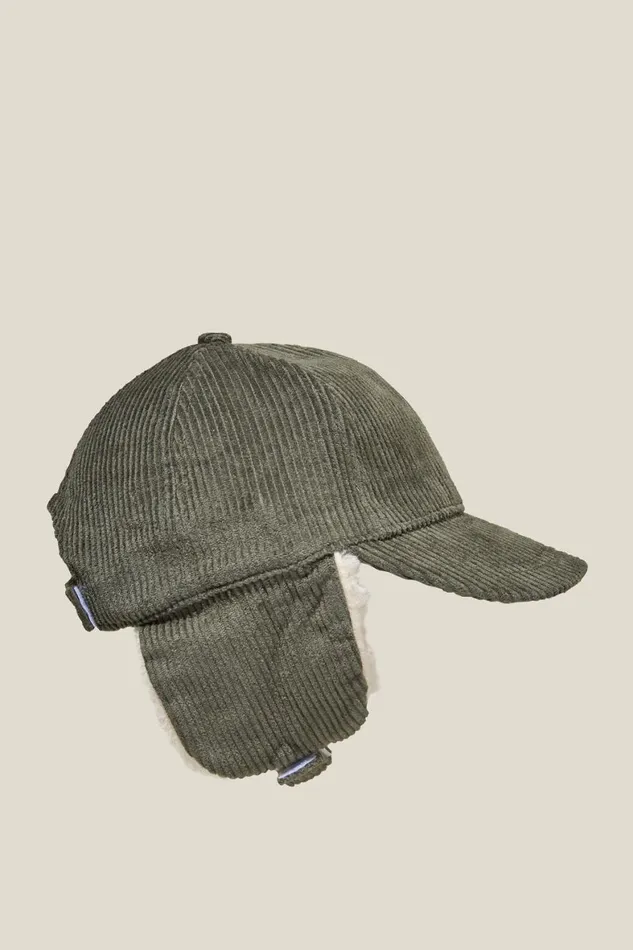 Girls 214Boys 214 Hats and Beanies Cotton On Tommy Trapper Cap Swag Green Cord