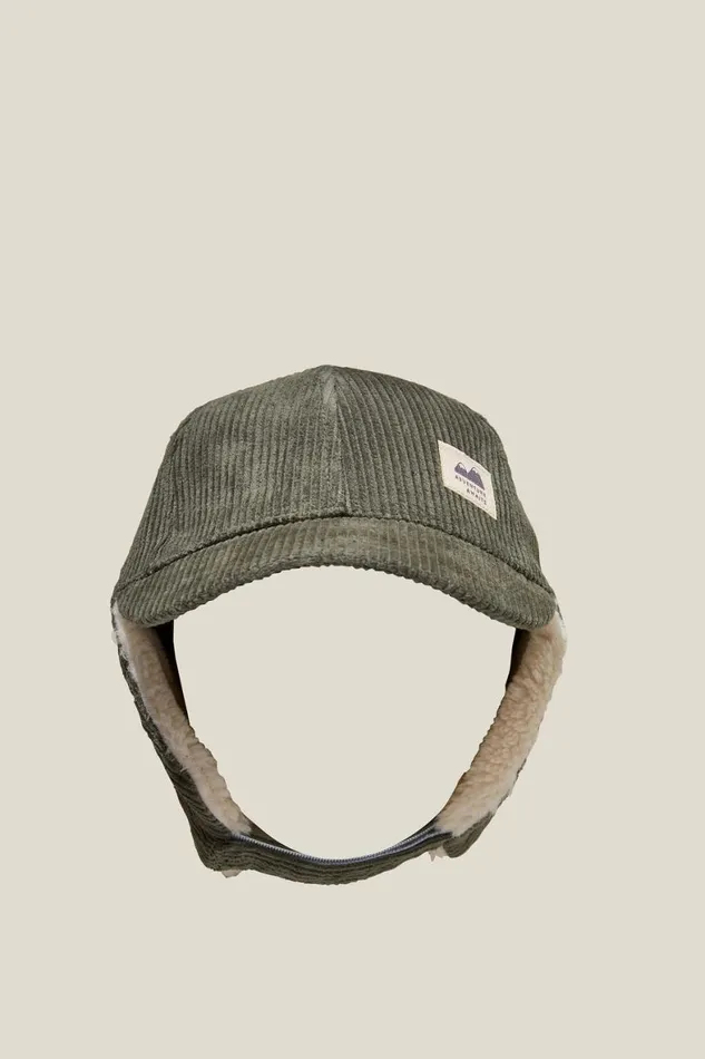 Girls 214Boys 214 Hats and Beanies Cotton On Tommy Trapper Cap Swag Green Cord