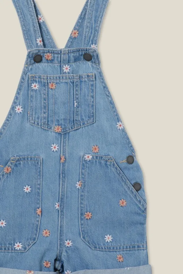 Girls 214 Dresses Cotton On Edith Denim Shortall Faded Vintage Washfloral Embroidery