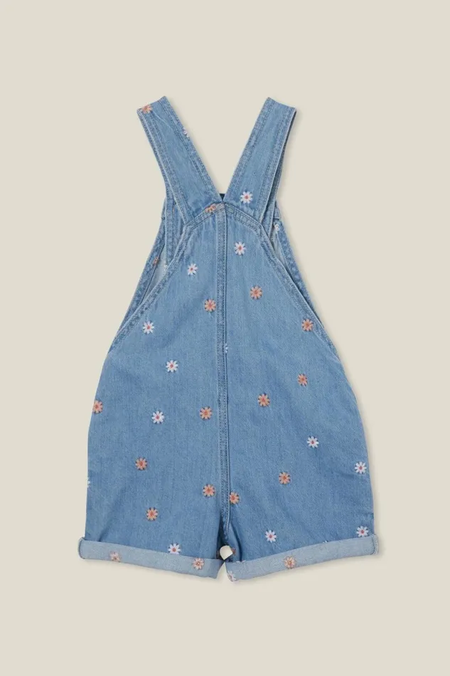 Girls 214 Dresses Cotton On Edith Denim Shortall Faded Vintage Washfloral Embroidery