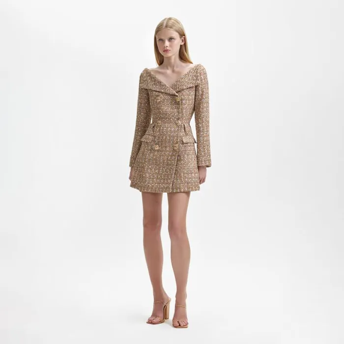 Gold Tinsel Boucle Off Shoulder Mini Dress Women Self Portrait Dresses Gold Tinsel Boucle Off Shoulder Mini Dress Women Self Portrait Dresses