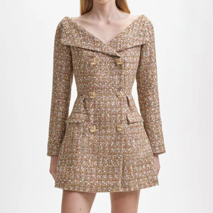 Gold Tinsel Boucle Off Shoulder Mini Dress Women Self Portrait Dresses Gold Tinsel Boucle Off Shoulder Mini Dress Women Self Portrait Dresses