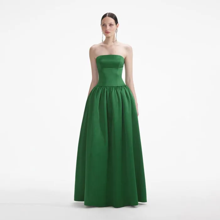 Green Satin Bandeau Maxi Dress Women Self Portrait Dresses Green Satin Bandeau Maxi Dress Women Self Portrait Dresses