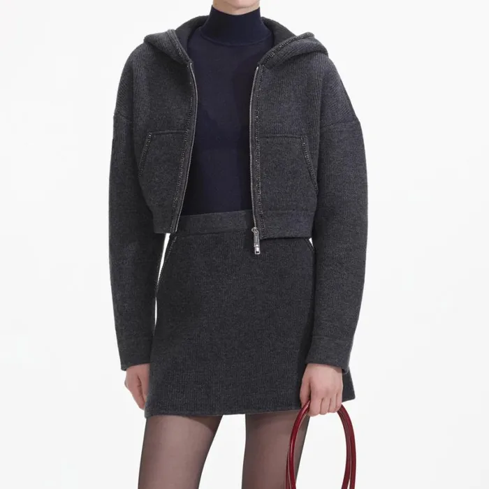 Grey Knit Mini Skirt Women Self Portrait Knitwear Grey Knit Mini Skirt Women Self Portrait Knitwear