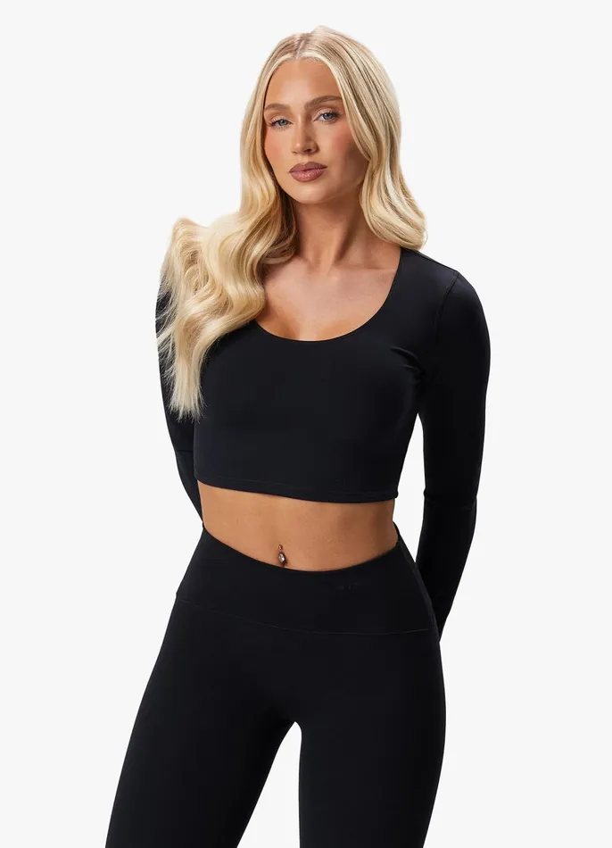 Gym King Gymwear Women Peach Luxe Long Sleeve Top 8211 Black Luxe