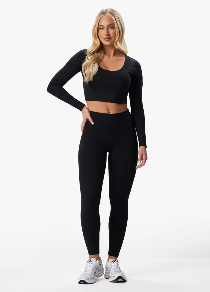 Gym King Gymwear Women Peach Luxe Long Sleeve Top 8211 Black Luxe
