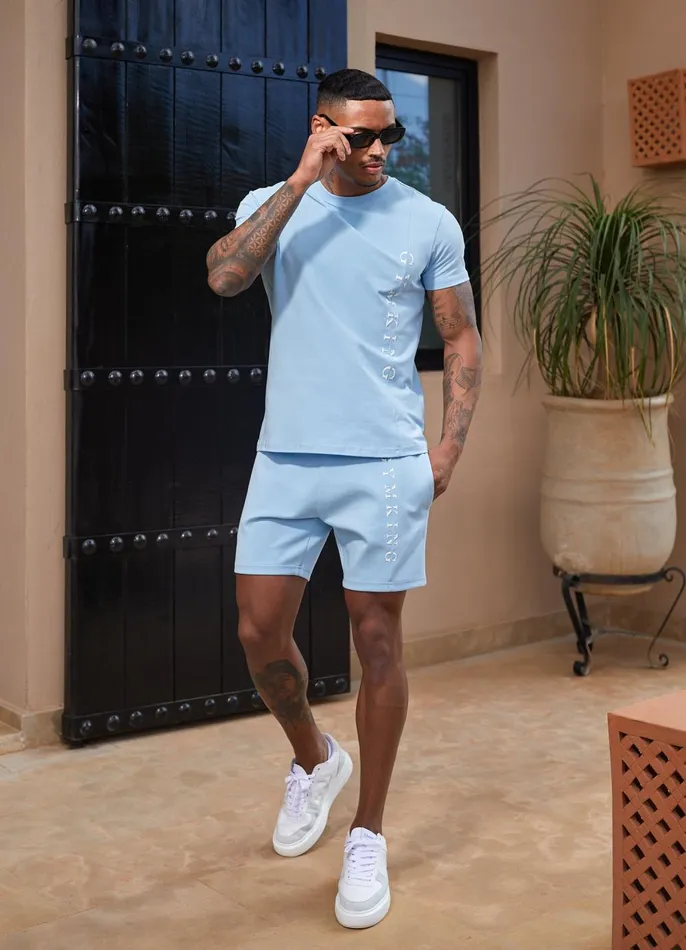 Gym King Shorts Men Split Linear Short 8211 Soft Blue