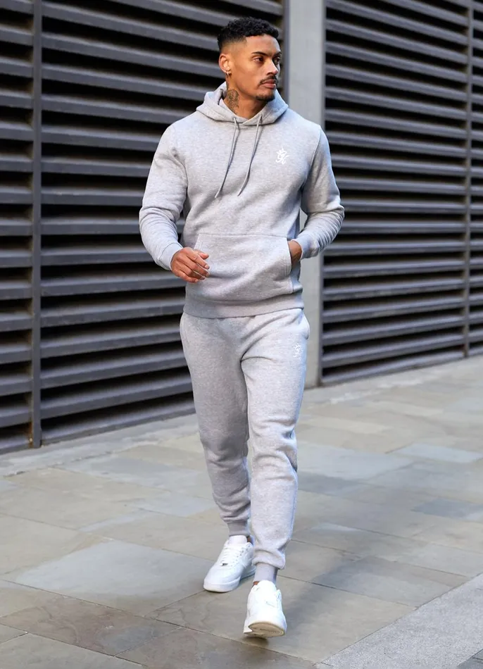 Gym King Tracksuits Men Fundamental Fleece Hood Tracksuit 8211 Grey Marl