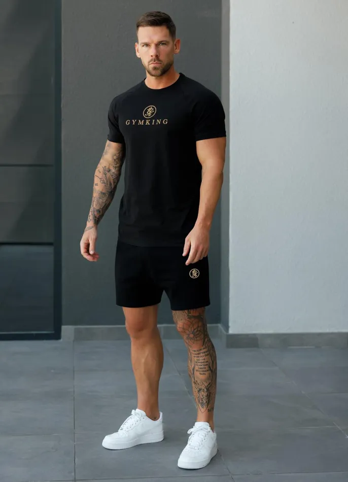 Gym King Twin Sets Men Pro Logo Jersey Short 8211 BlackGold