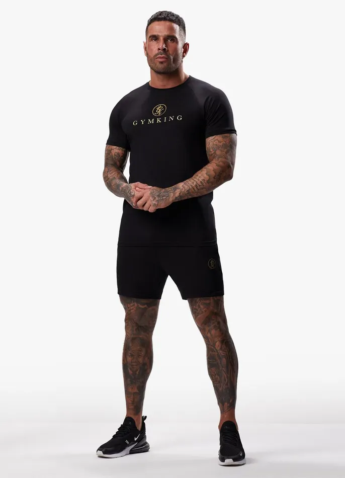 Gym King Twin Sets Men Pro Logo Jersey Short 8211 BlackGold