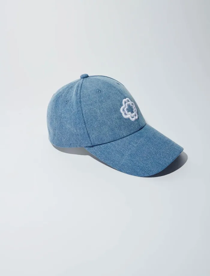 Hats Women Maje Denim Cap With Clover Logo Blue