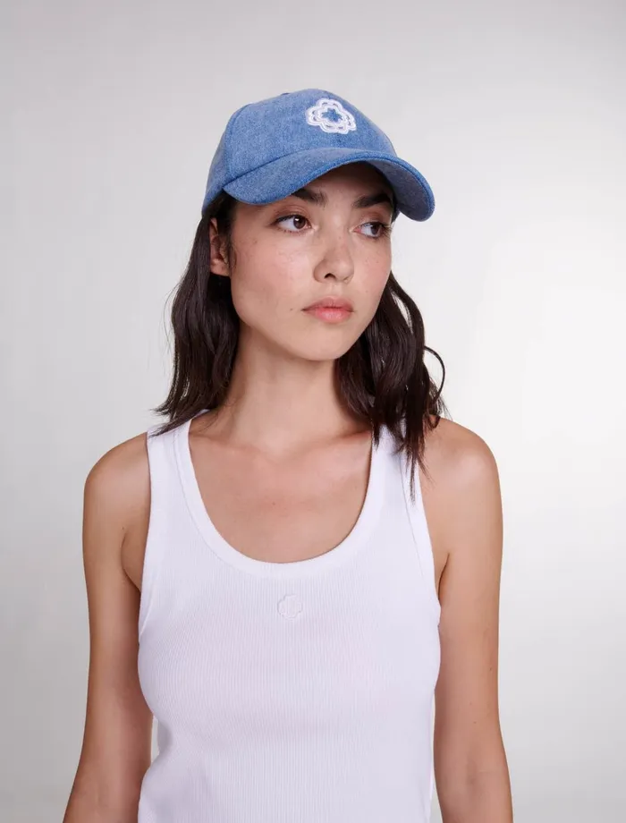 Hats Women Maje Denim Cap With Clover Logo Blue