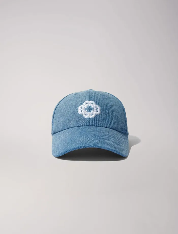Hats Women Maje Denim Cap With Clover Logo Blue