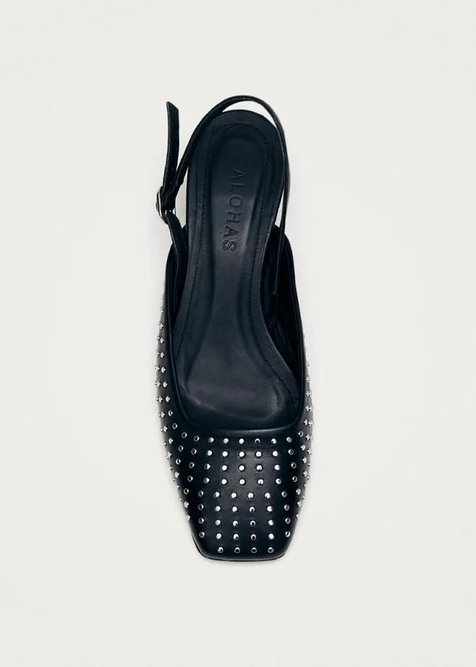 Heels Women ALOHAS Lindy Studs Black Leather Pumps