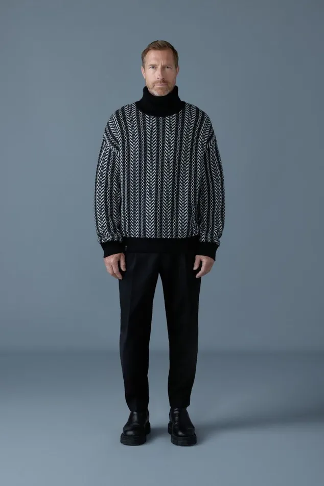 Hoodies and Tops Men Mackage ASTORCK Jacquard Chainknit Wool Sweater Carbon Hoodies and Tops Men Mackage ASTORCK Jacquard Chainknit Wool Sweater Carbon