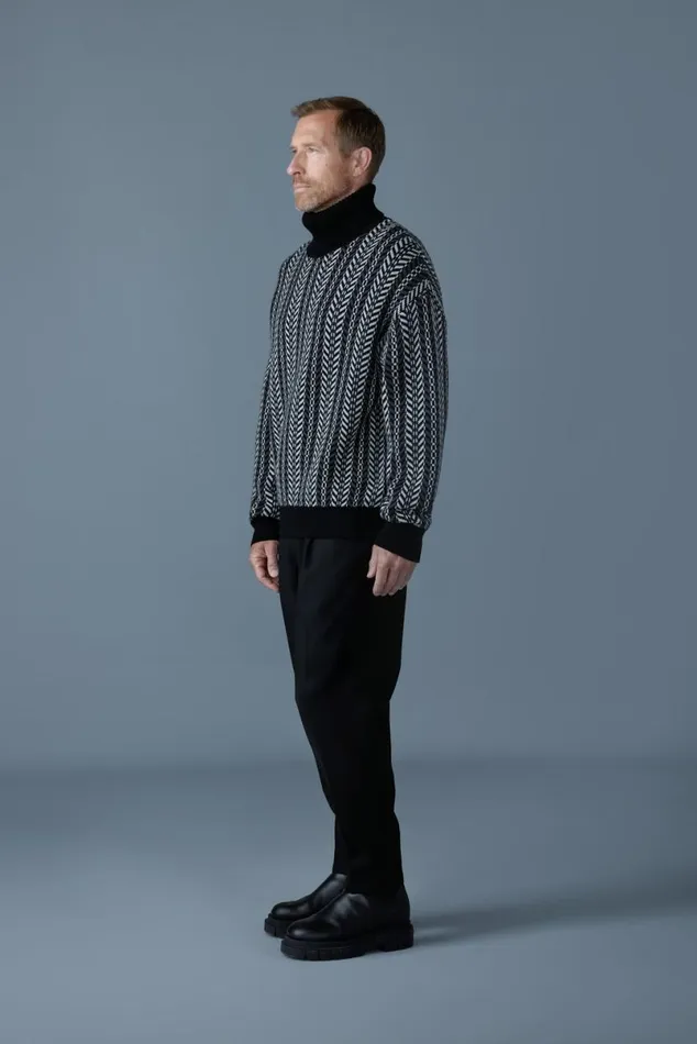 Hoodies and Tops Men Mackage ASTORCK Jacquard Chainknit Wool Sweater Carbon Hoodies and Tops Men Mackage ASTORCK Jacquard Chainknit Wool Sweater Carbon