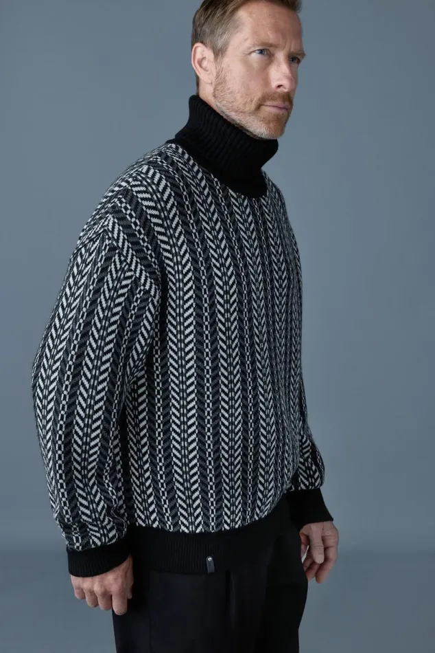 Hoodies and Tops Men Mackage ASTORCK Jacquard Chainknit Wool Sweater Carbon Hoodies and Tops Men Mackage ASTORCK Jacquard Chainknit Wool Sweater Carbon