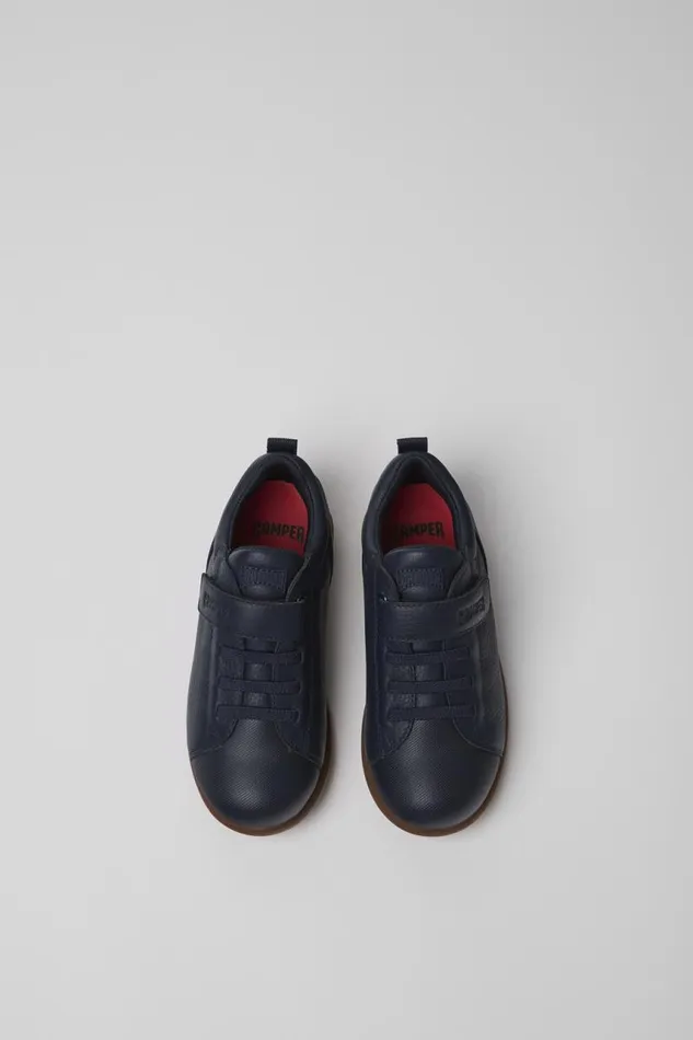 Hook And Loop Kids Camper Pelotas Navy Blue Leather And Textile Shoes Hook And Loop Kids Camper Pelotas Navy Blue Leather And Textile Shoes