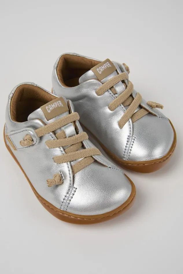 Hook And Loop Kids Camper Peu Silver Leather Kids039 Shoes