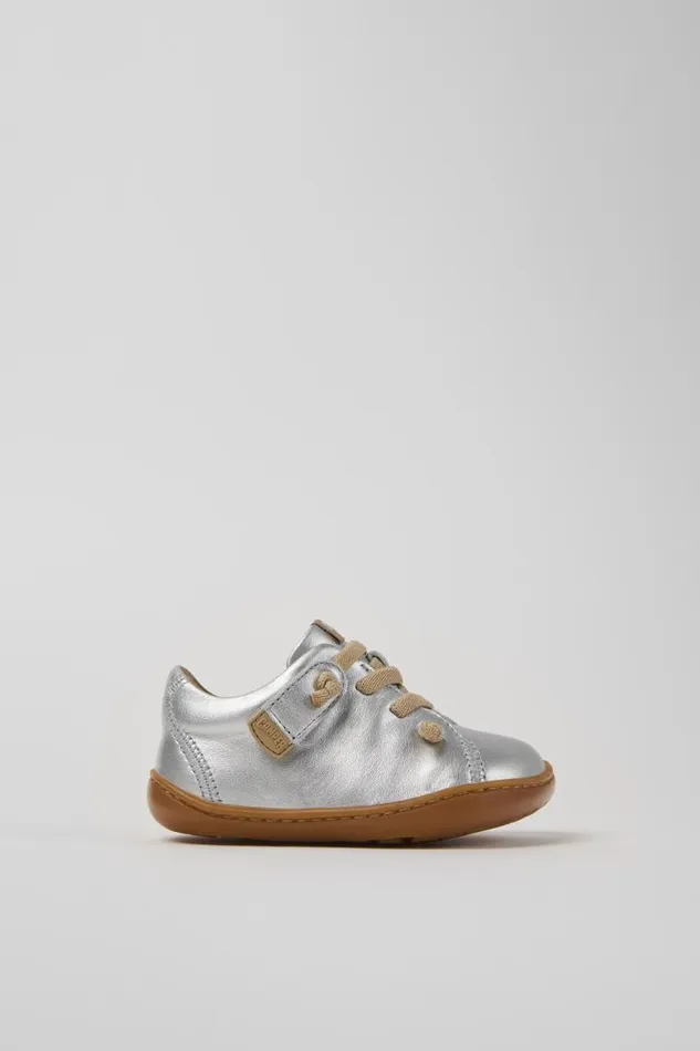 Hook And Loop Kids Camper Peu Silver Leather Kids039 Shoes