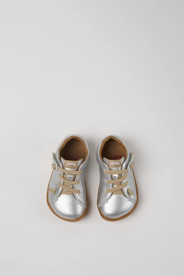 Hook And Loop Kids Camper Peu Silver Leather Kids039 Shoes