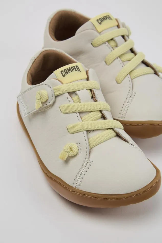 Hook And Loop Kids Camper Peu White Leather Shoes