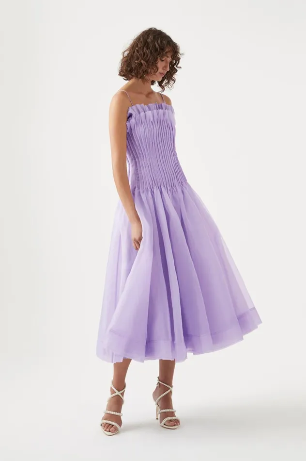 Horizon Pintucked Midi Dress Lilac Women Aje Midi Dresses