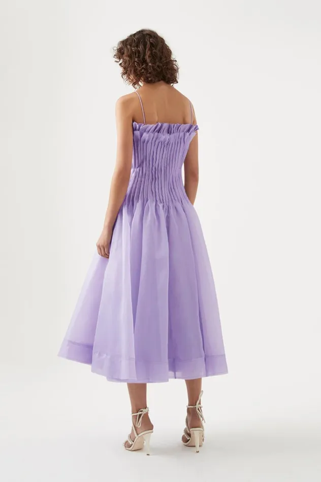 Horizon Pintucked Midi Dress Lilac Women Aje Midi Dresses