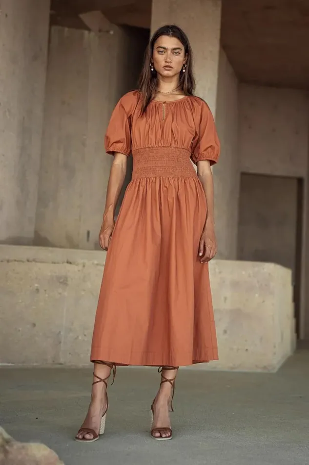 Jaxie Midi Dress In Rust Rust Women Bohme Dresses