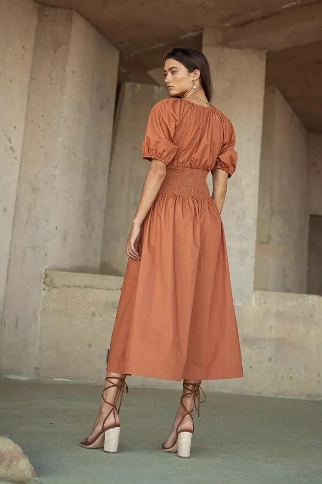 Jaxie Midi Dress In Rust Rust Women Bohme Dresses