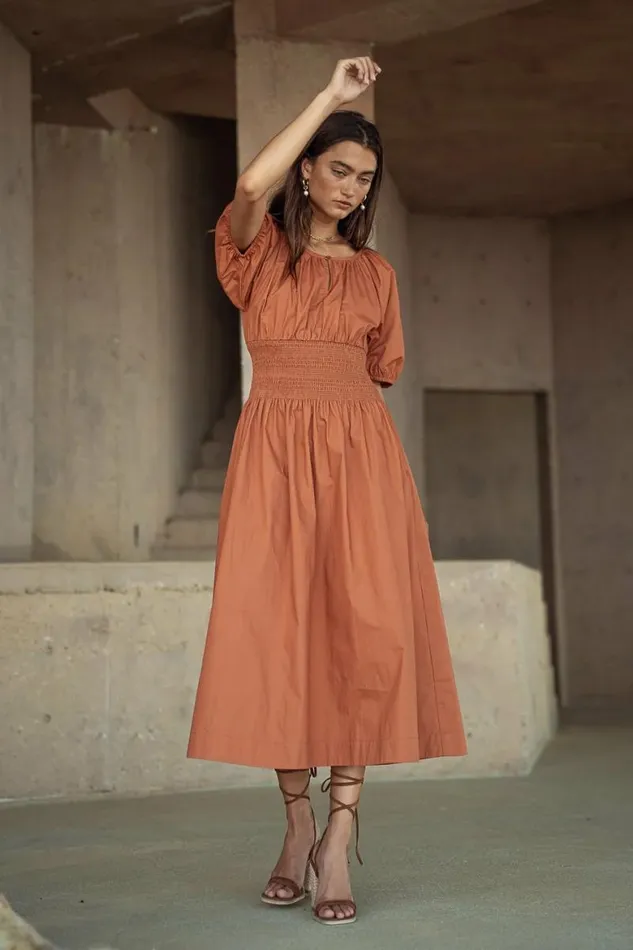 Jaxie Midi Dress In Rust Rust Women Bohme Dresses