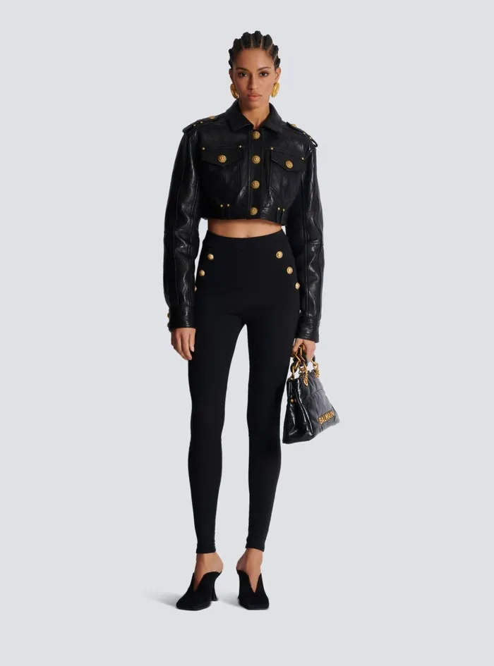 Jersey Leggings With 6 Buttons Black Women Balmain Trousers And Shorts