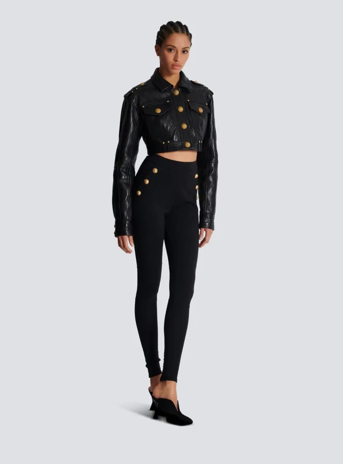 Jersey Leggings With 6 Buttons Black Women Balmain Trousers And Shorts