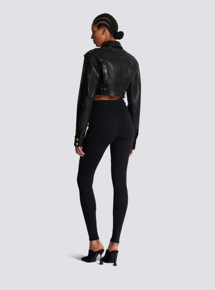 Jersey Leggings With 6 Buttons Black Women Balmain Trousers And Shorts