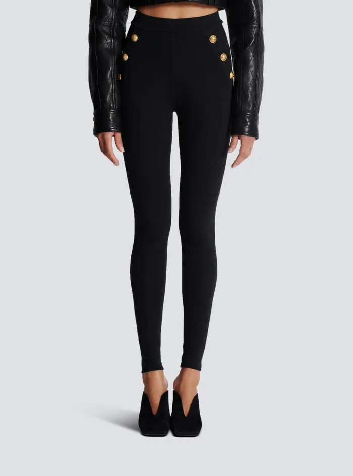 Jersey Leggings With 6 Buttons Black Women Balmain Trousers And Shorts