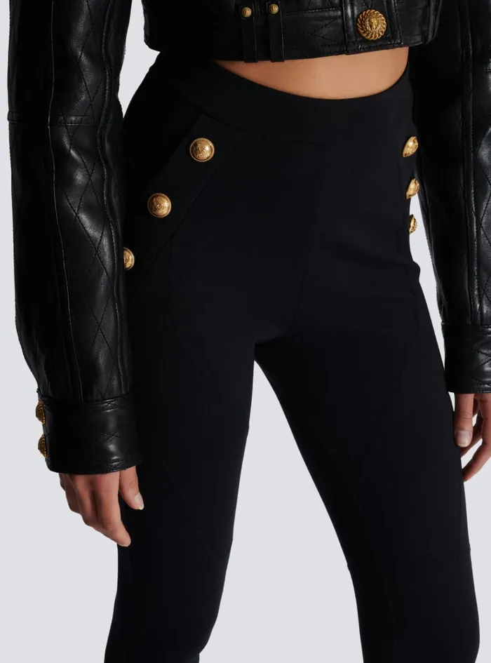 Jersey Leggings With 6 Buttons Black Women Balmain Trousers And Shorts