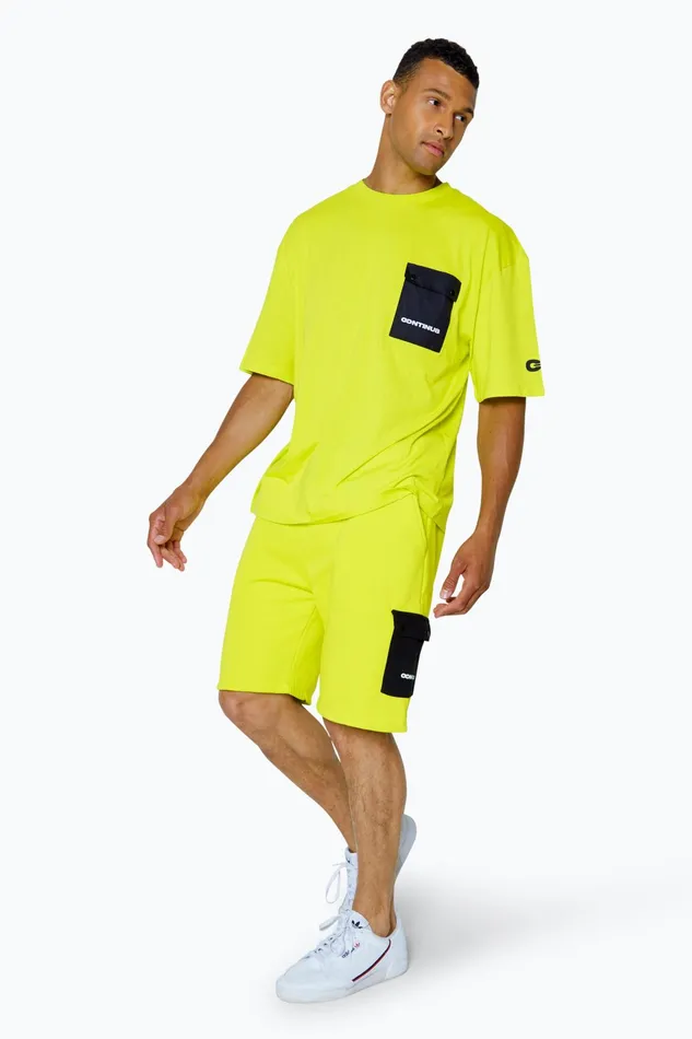 Just Hype Swimwear and Shorts Continu8 Unisex Lemon Cargo Pocket Boxy Shorts