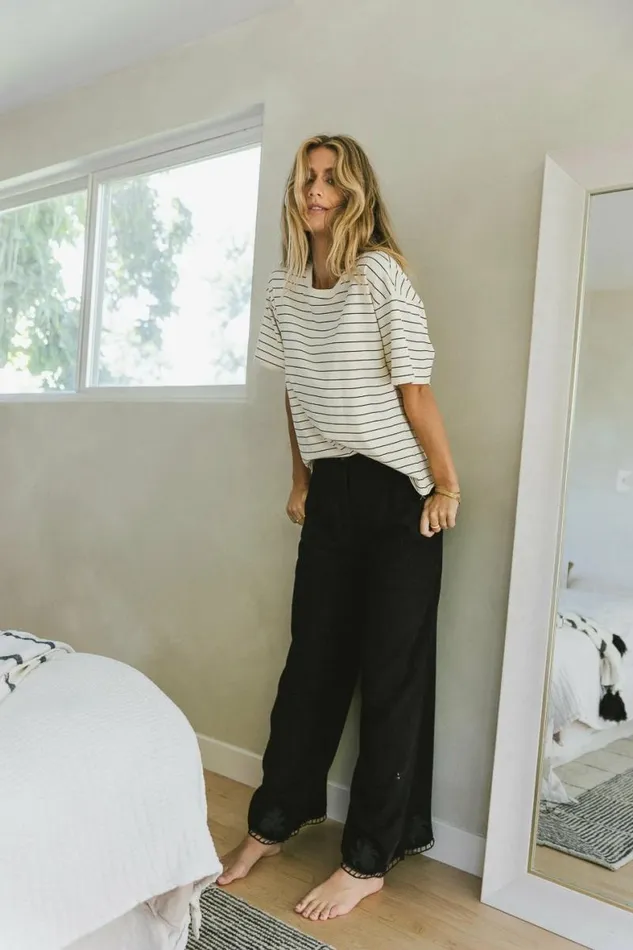 Katniss Embroidered Pants In Black Black Women Bohme Sets