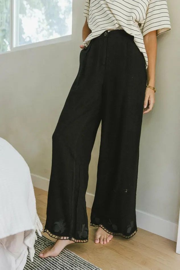Katniss Embroidered Pants In Black Black Women Bohme Sets