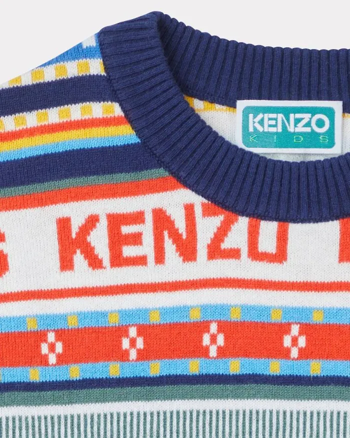 Kids 039KENZO Tour039 Jacquard Knit Jumper Off White Kenzo Tshirts And Sweatshirts