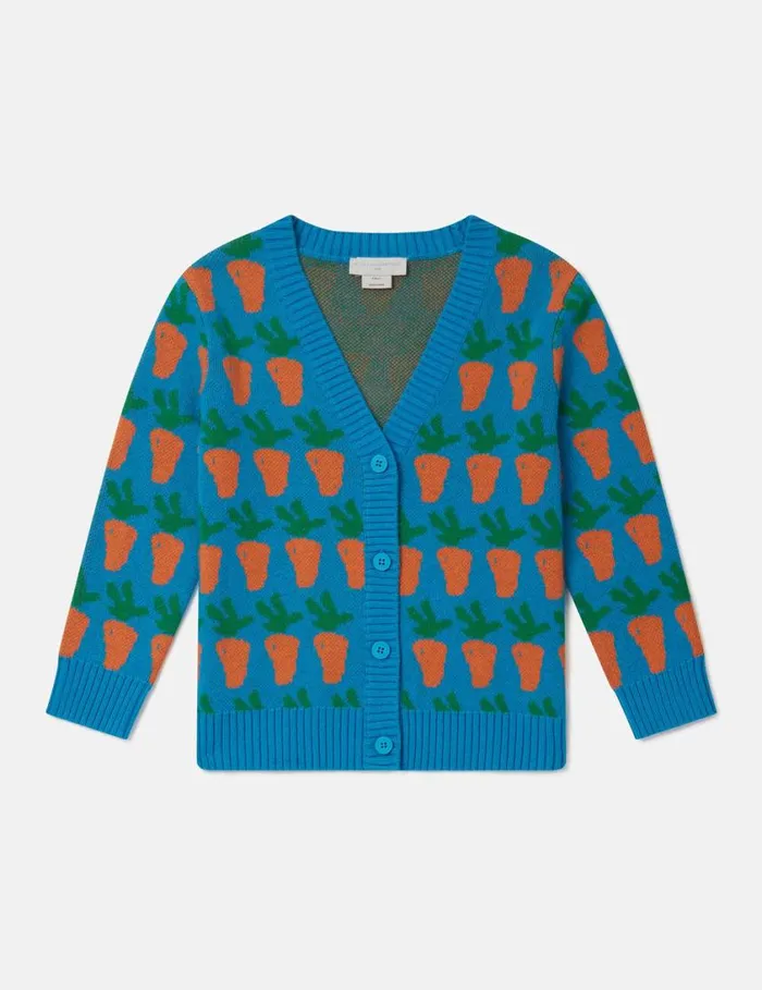 Kids Carrot Graphic Knitted Cardigan Blue Stella McCartney TShirts And Sweatshirt