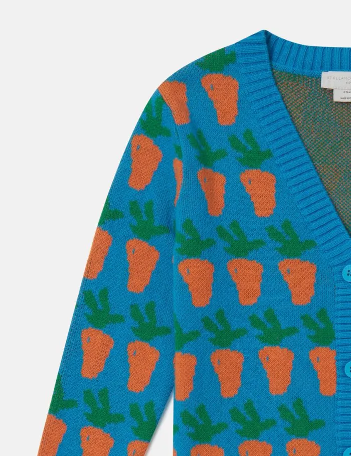 Kids Carrot Graphic Knitted Cardigan Blue Stella McCartney TShirts And Sweatshirt