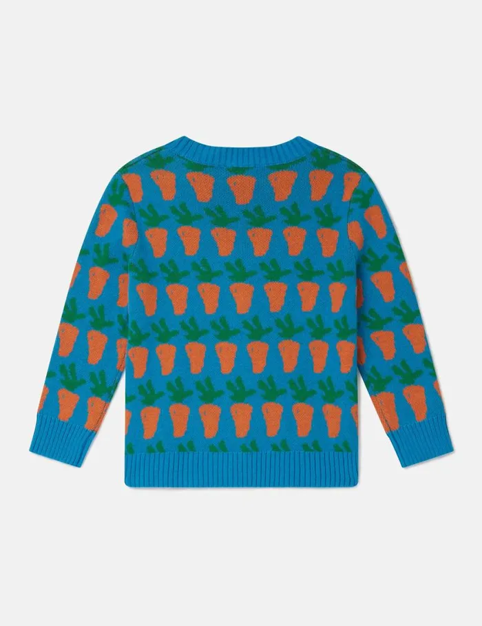 Kids Carrot Graphic Knitted Cardigan Blue Stella McCartney TShirts And Sweatshirt