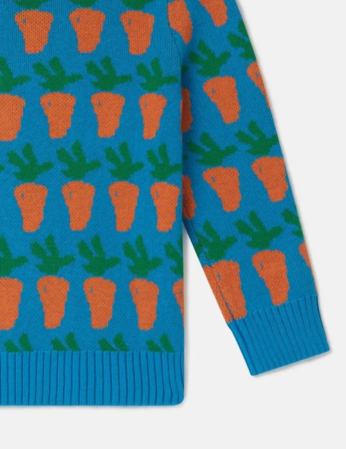 Kids Carrot Graphic Knitted Cardigan Blue Stella McCartney TShirts And Sweatshirt