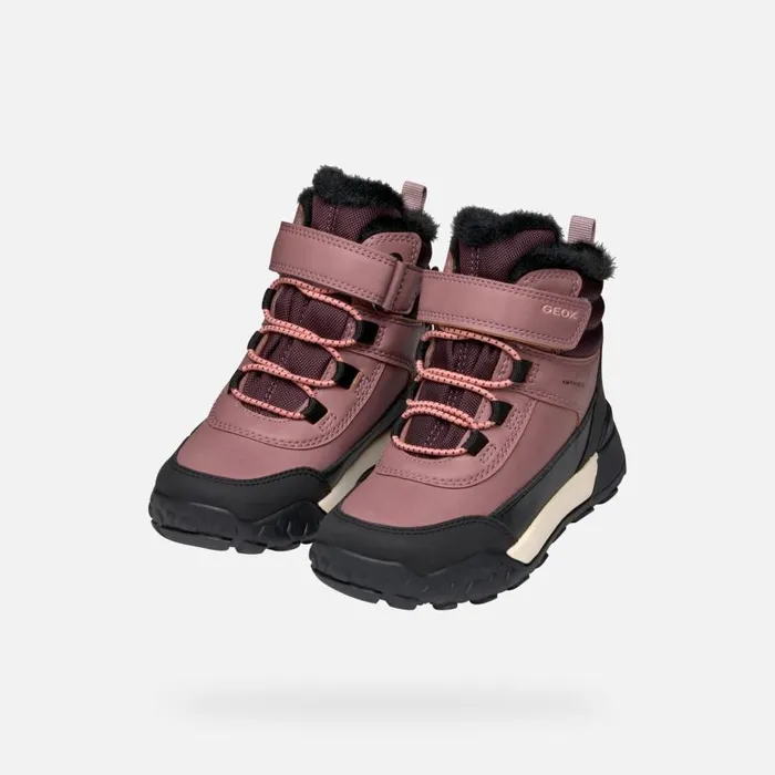 Kids Geox Ankle Boots TREKKYUP ABX JUNIOR Dark Rose Mid Calf Boots Dark Rose