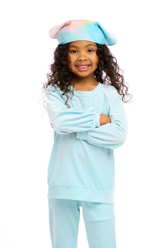 Kids Girls Chaser Brand Stretch Velvet Blouson Sleeve Raglan